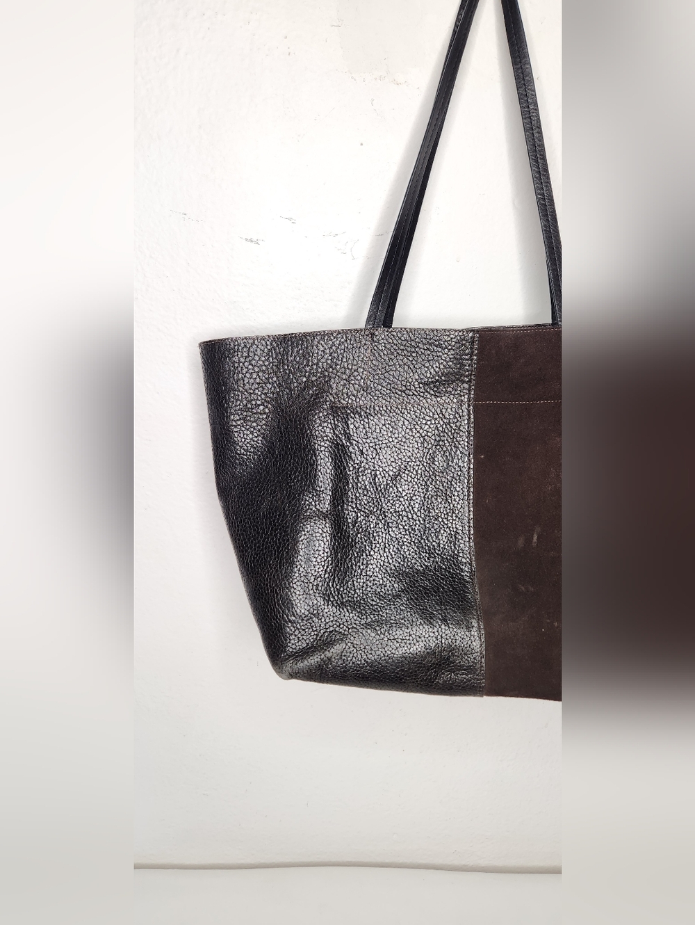 B May Leather Suede Tote Bag Shoulder Bag Two Tone Textured Designer Brown Purse - Picture 11 of 16